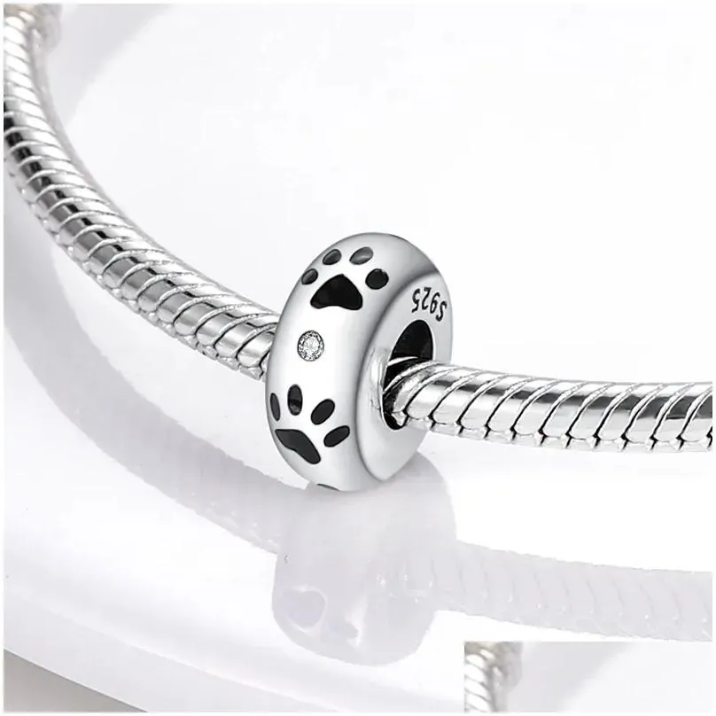 925 silver beads charms fit pandora charm bracelet cat paw spacer heart flower stopper charm set