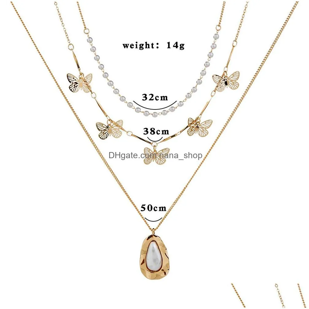 Bohemian Cute Butterfly Choker Necklace For Women Gold Color Multilayer Necklace Fashion Female Peal Chic Chocker Jewelry