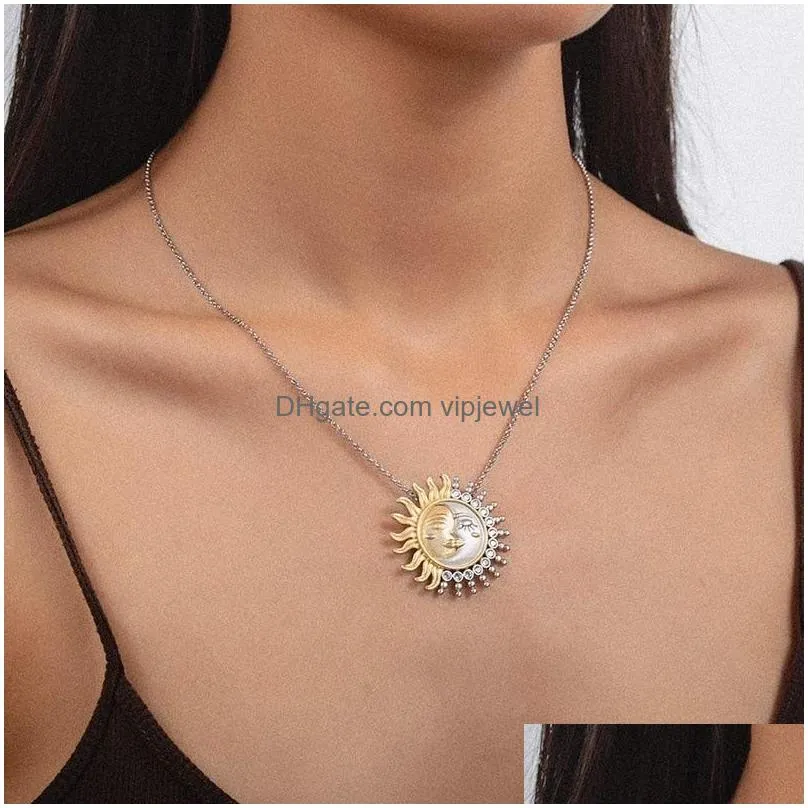 fashion design moon and sun pendant necklaces for women silver gold two tone necklace jewelry birthday gift