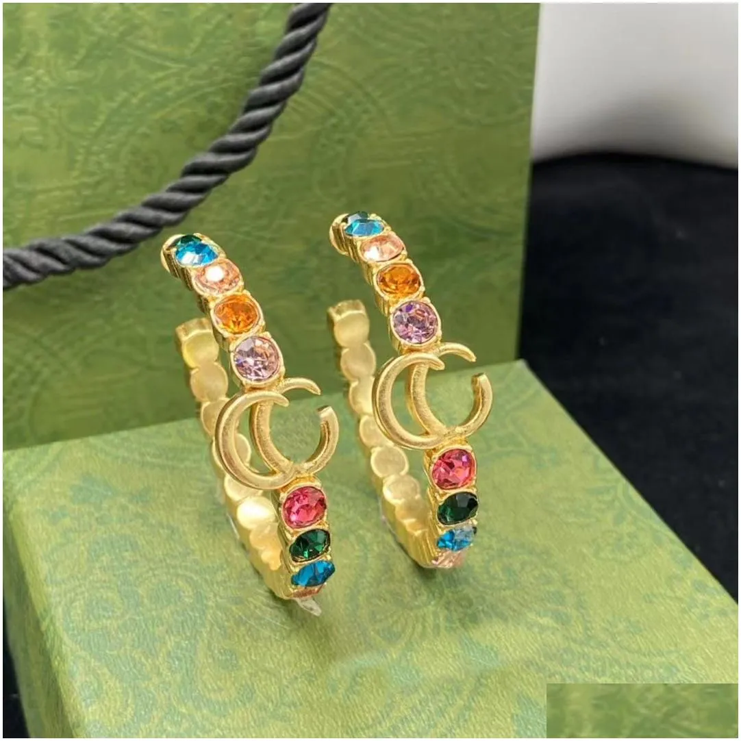 2022 New Color Diamond Hoop Huggie earrings aretes orecchini Fashion personality large circle earrings women`s wedding party designer