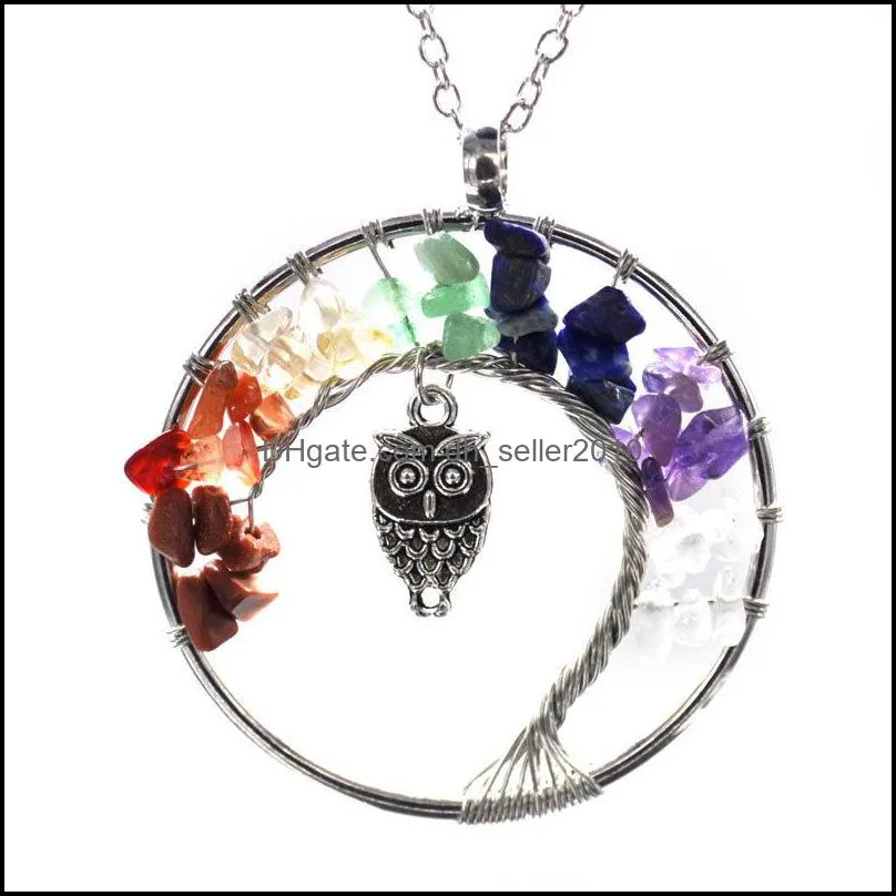 11 Colors Women Rainbow 7 Chakra Tree Of Life Quartz owl Pendant Necklace Multicolor Natural Stone Wisdom Tree Necklace 101 U2