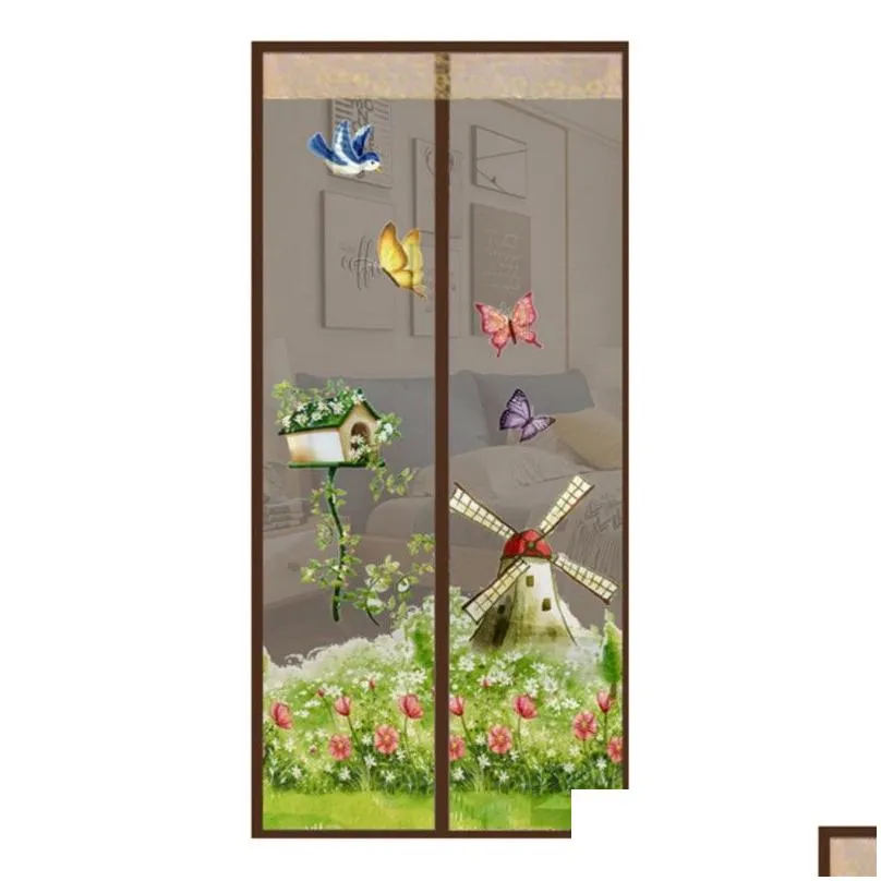 windmill pattern curtain summer anti-mosquito mesh magnet mosquito net curtains soft yarn door tulle window screen supplies1