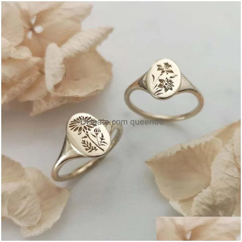 Ladies Simple Fashion Carved Plant Flower Flat Wide Face Ring Jewelry Women Knuckles Accessories Summer Beach Party Rings