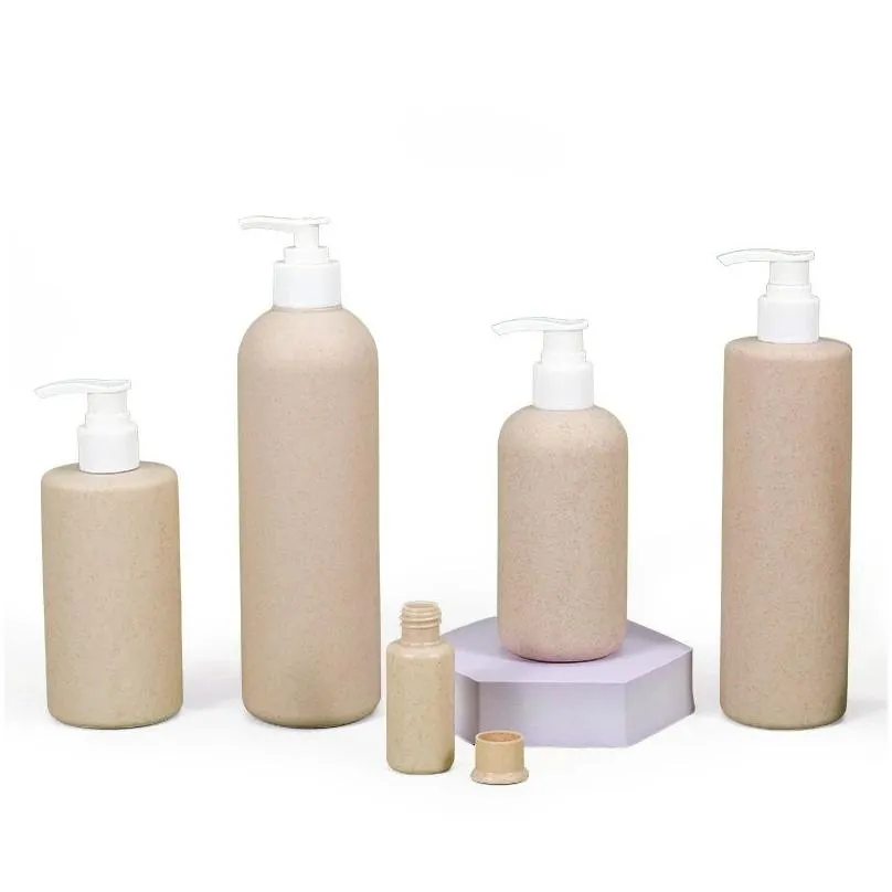 wholesale wheat straw lotion pump bottle pet shampoo shower gel cosmetic container refill facial cleanser bottle