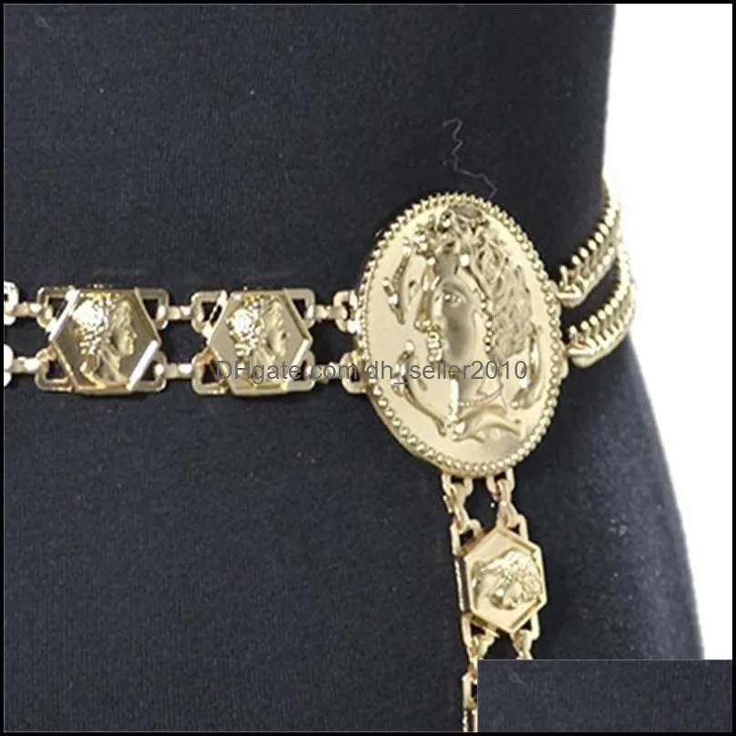 New fashion luxury designer brand chain belt for women Golden coin dolphins portrait metal waist belts Apparel accessories 06 171 Q2