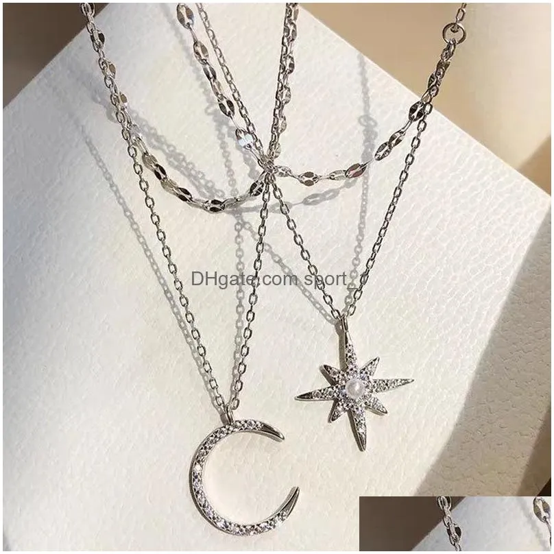 korean fashion multi-layer moon star pendant necklaces multilayer clavicle necklace women gold elegant jewelry wholesale