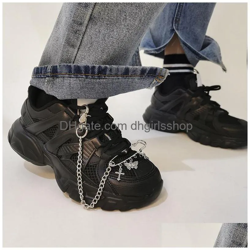 punk unisex tassel cross butterfly charm paperclip anklet boot shoe chain hip hop funny shoes accessorices