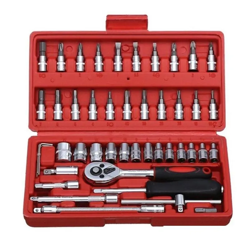  tools professional 46pcs spanner socket set 1/4 inch screwdriver ratchet wrench set kit car repair combination hand tool