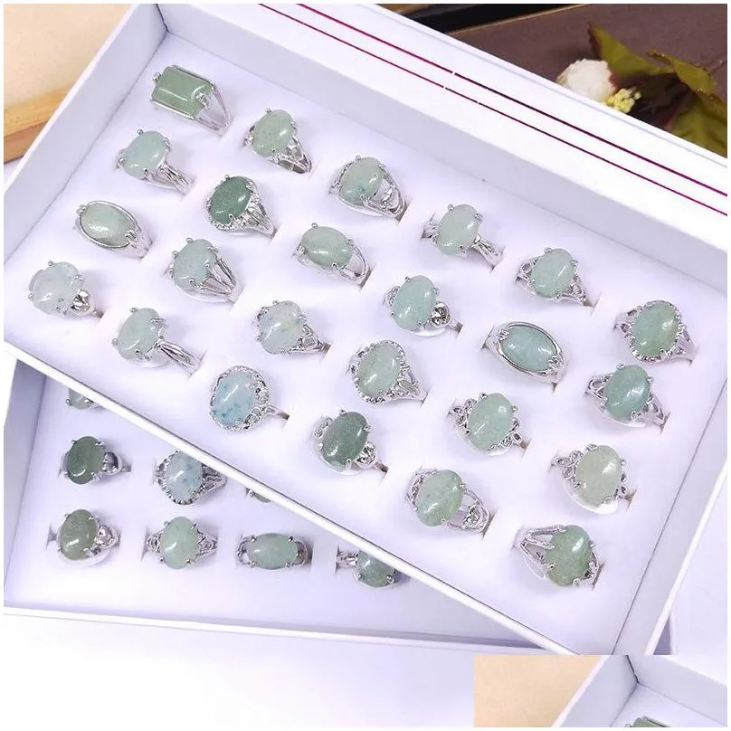 50pcs/lot Colorful Natural Stone Rings For Women Ladies Gemstone Jewelry Fashion Ring Mix Styles Valentine`s Day Gift