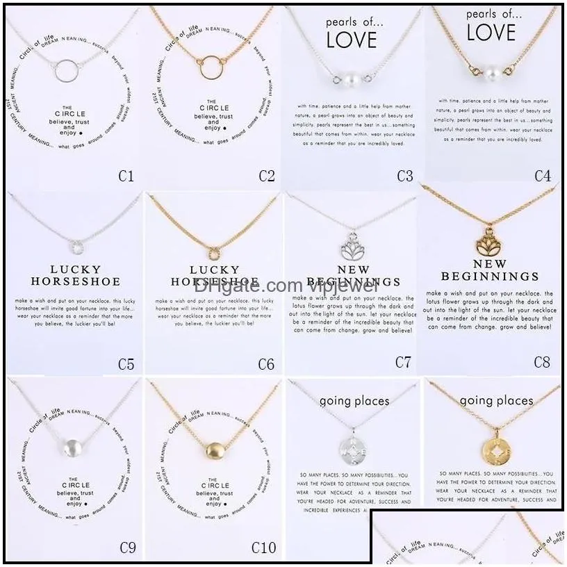 Pendant Necklaces Necklace With Gift Card Elephant Pearl Love Wings Cross Key Zodiac Sign Compass Lotus For Women Fashion Drop Deliv