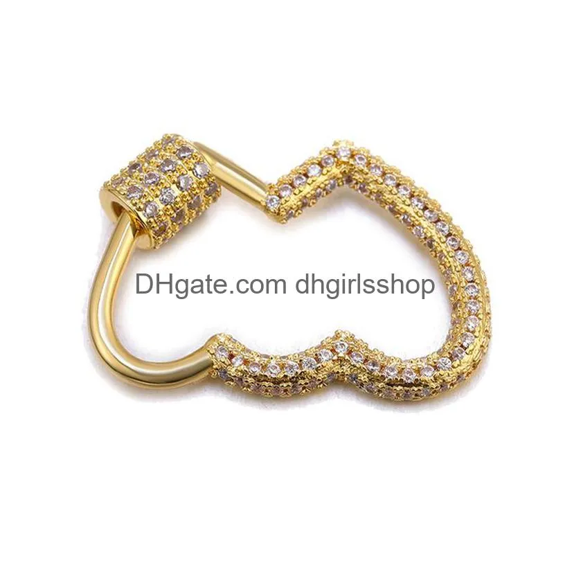 riversr cz micro pave screw clasps accessories white pink yellow gun black double heart shape copper zircon pendant connectors diy