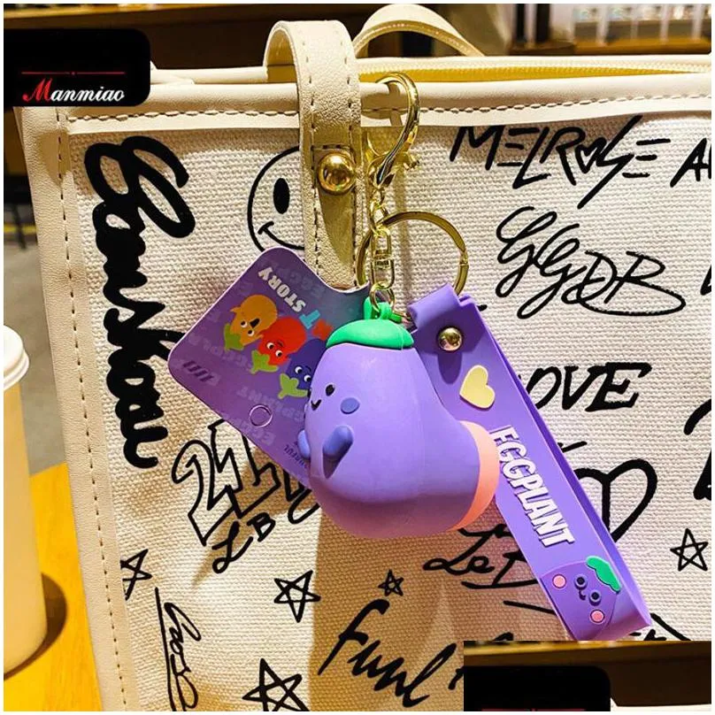 fashion cartoon keychain key buckle bag car handmade keychains man woman loves purse bags pvc unpack the eggplant doll pendant accessories