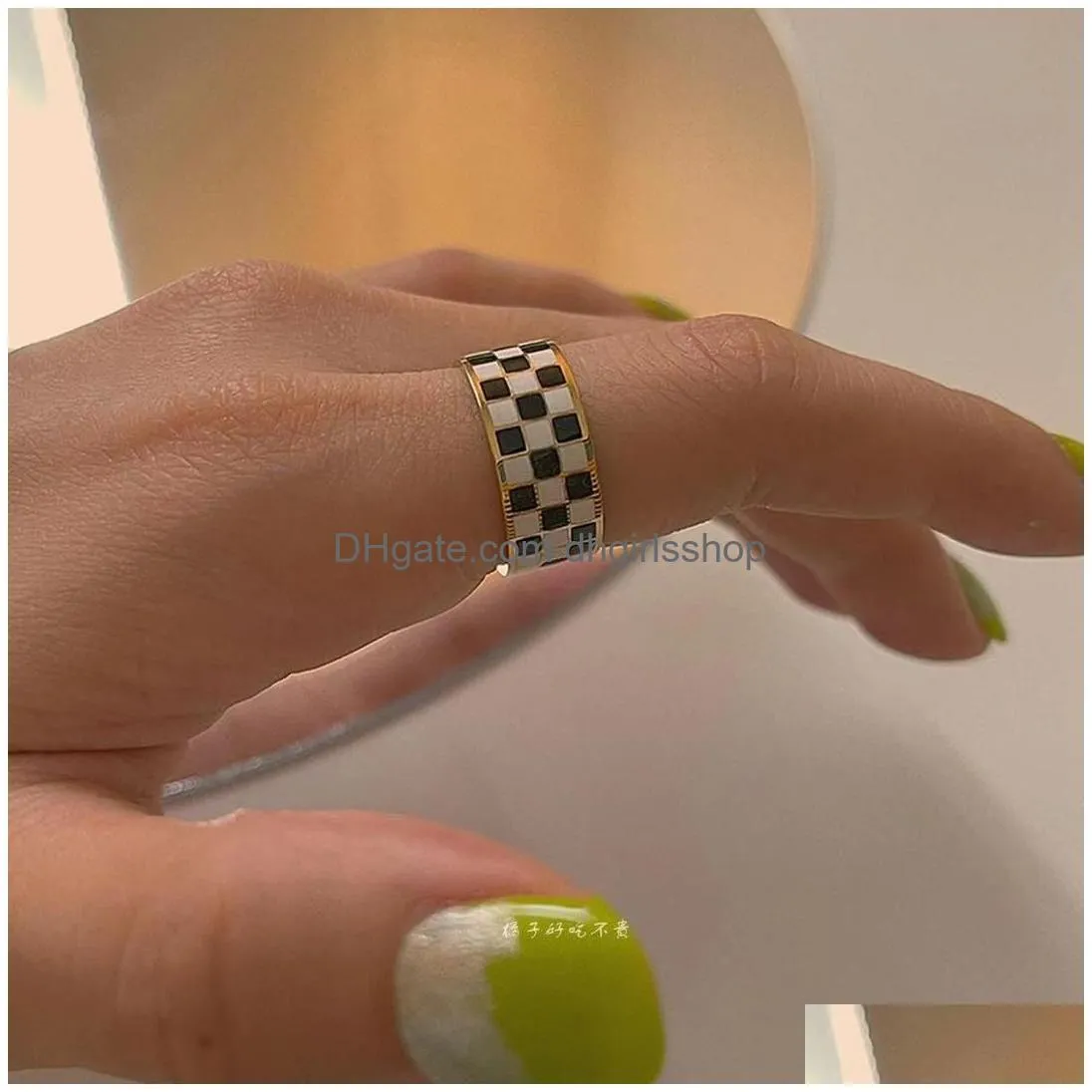 6mm classic band rings jewelry for women checkerboard simple black and white plaid ring handmade luxury gift
