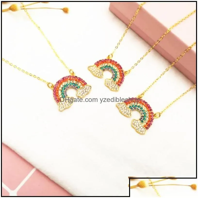 Pendant Necklaces Crystal Rainbow Necklace Mticolored Fashion Gold Chain Women Jewelry Gift High Quality Drop Delivery Pendants Otpak