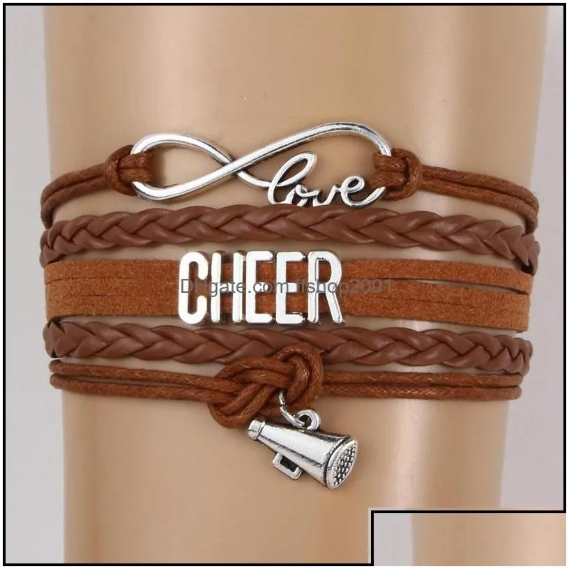 Charm Bracelets Cheer Letter Horn Sports For Women Men Cheerleader Sign Weave Leather Rope Wrap Bangle Fashion Diy Jewelry Gift Drop