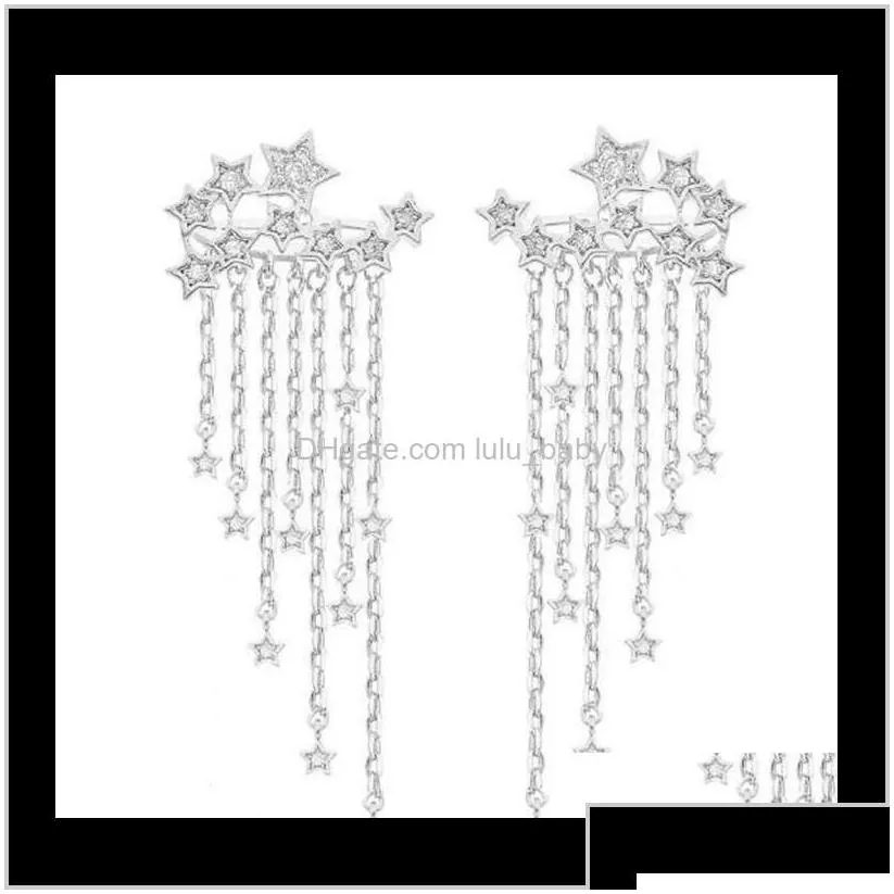 Dangle Chandelier Drop Delivery 2021 Women Fashion Tassel Star Pendant Earring Gold & Sier Color Stylish Crystal Long Earrings Fine Jewelry