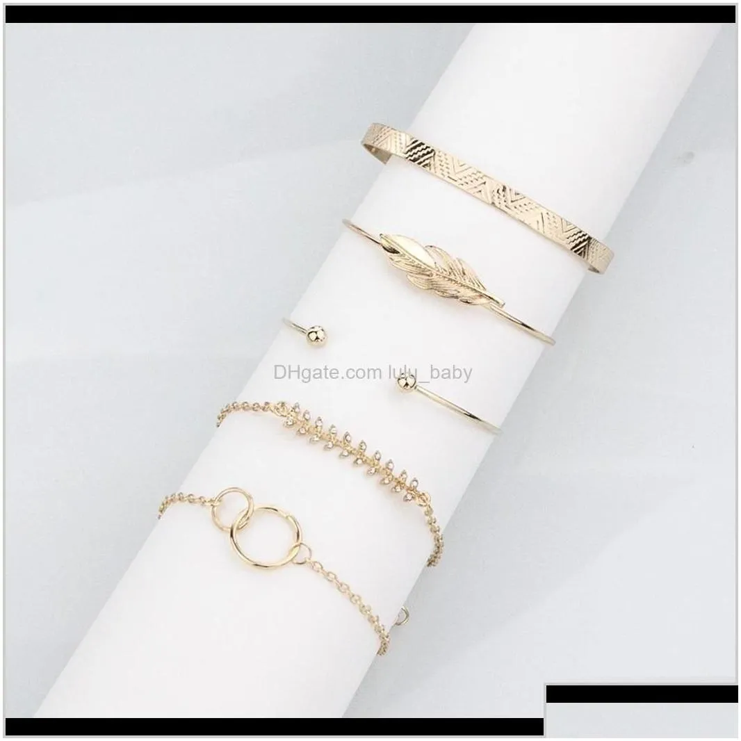 Cuff Fashion Ins Style Multilayer Gold And Silver Chian With Leaves For Women Girl Link Jewelry Sysbc