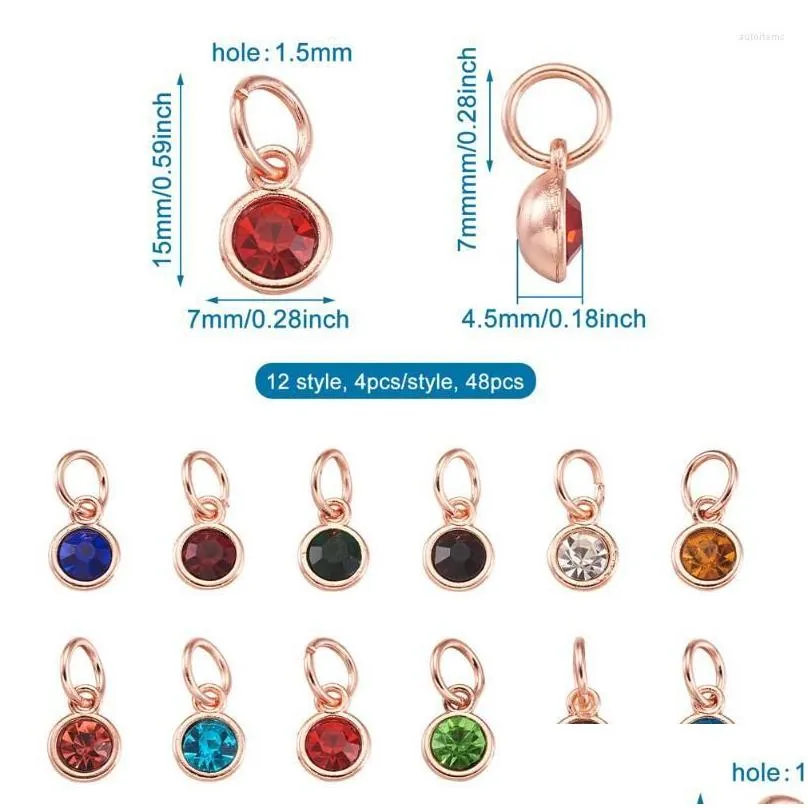 Charms 48pcs 12 Colors Alloy Birthstone Rhinestone For Birthday Jewelry Making Women Necklace Pendant Earrings DIY AccessoriesCharms