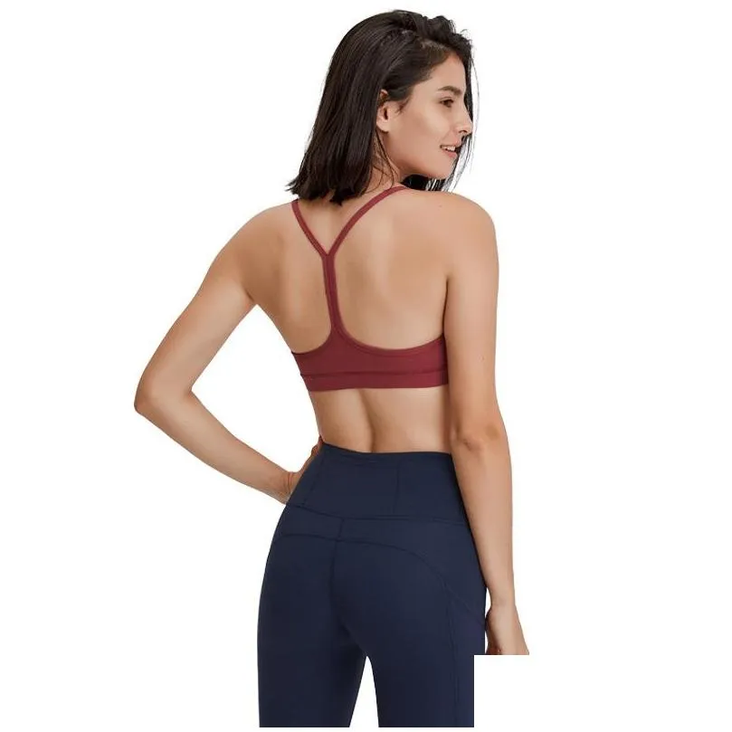 L-005 Y-Shaped Back Skin-Friendly Tank With Chest Pad Fitness Outfit Feels Buttery-Soft Sports Bra Removable Cups Yoga Vest Solid Color Underwear Sexy Female