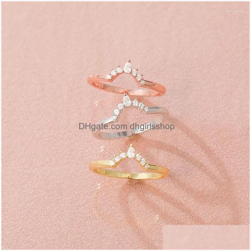 cluster rings trumium v shaped women ring crown couple engagement wedding designer copper jewelry anniversary gifts trendy fashion
