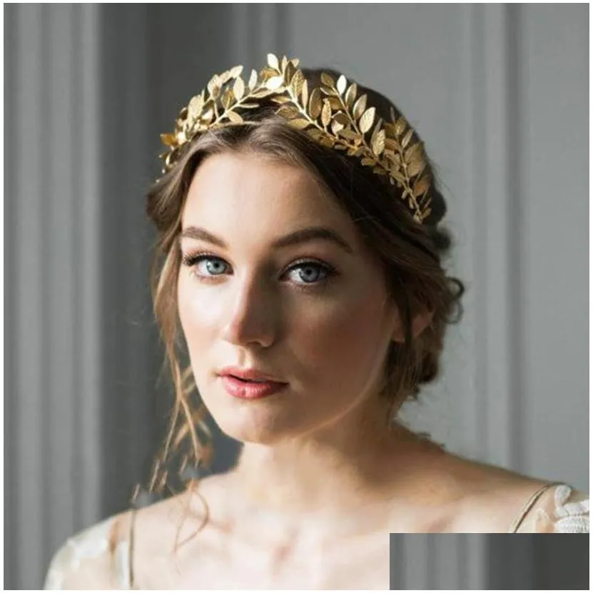 Headbands Jewelryheadbands Jewelry Fashion Gold Plated Metal Leaf Headband Vintage Hairband For Women Wedding Elegant Leaves Hair Drop