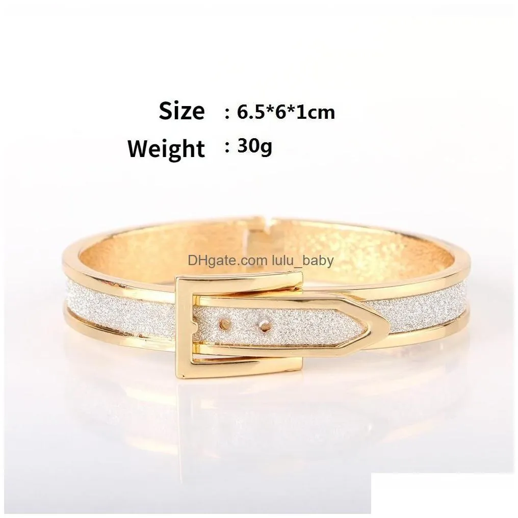 Cuff Korean Style Belt Pin Buckle Open Bracelets Leather Rose Gold Plated Shiny Colorf Glitter Personalized Bangle For Women Girls L