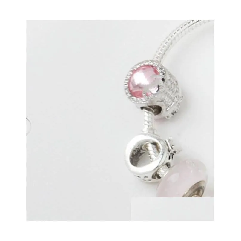 Wholesale - Charm beads 925 silver plated strand Bracelet new glazed big hole alloy pink series love bird pendant hand string