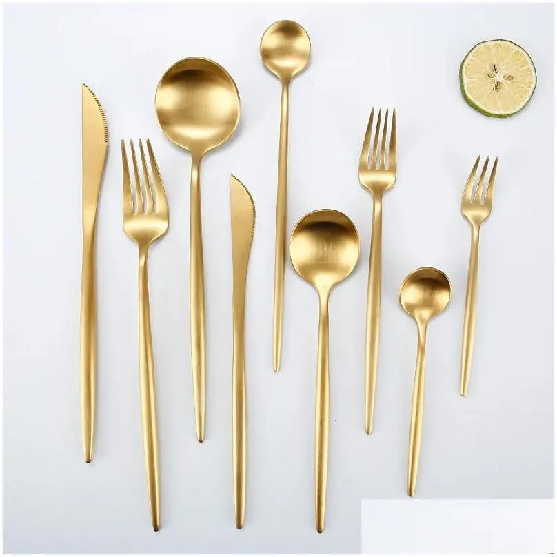 gold flatware wedding dinnerware gold cutlery knife fork spoon stainless steel tableware silverware