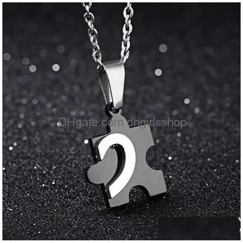 titanium steel love combining puzzle necklaces heart pendant for couple lovers black necklace jewelry