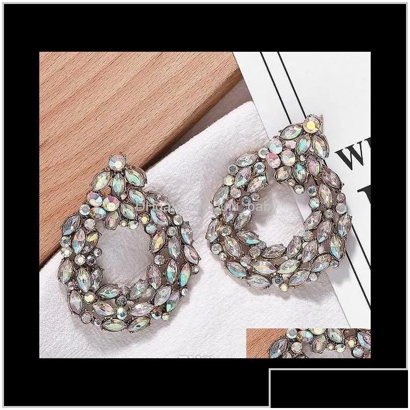 Very Glittering Fashion Designer Exaggerated Colorful Rhinestone Crystal Geometry Pendant Earrings For Women Girls Ndsit Fpx9B