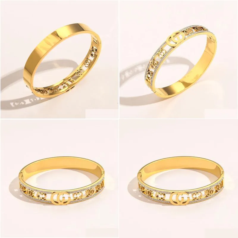 wholesale classic bracelets women bangle luxury designer bracelet crystal 18k gold plated stainless steel wedding lovers gift jewelry