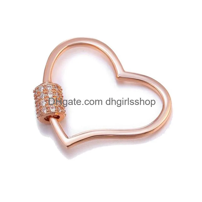 riversr cz micro pave screw clasps white pink yellow gun black peach heart shape copper zircon pendant connectors diy jewelry findings