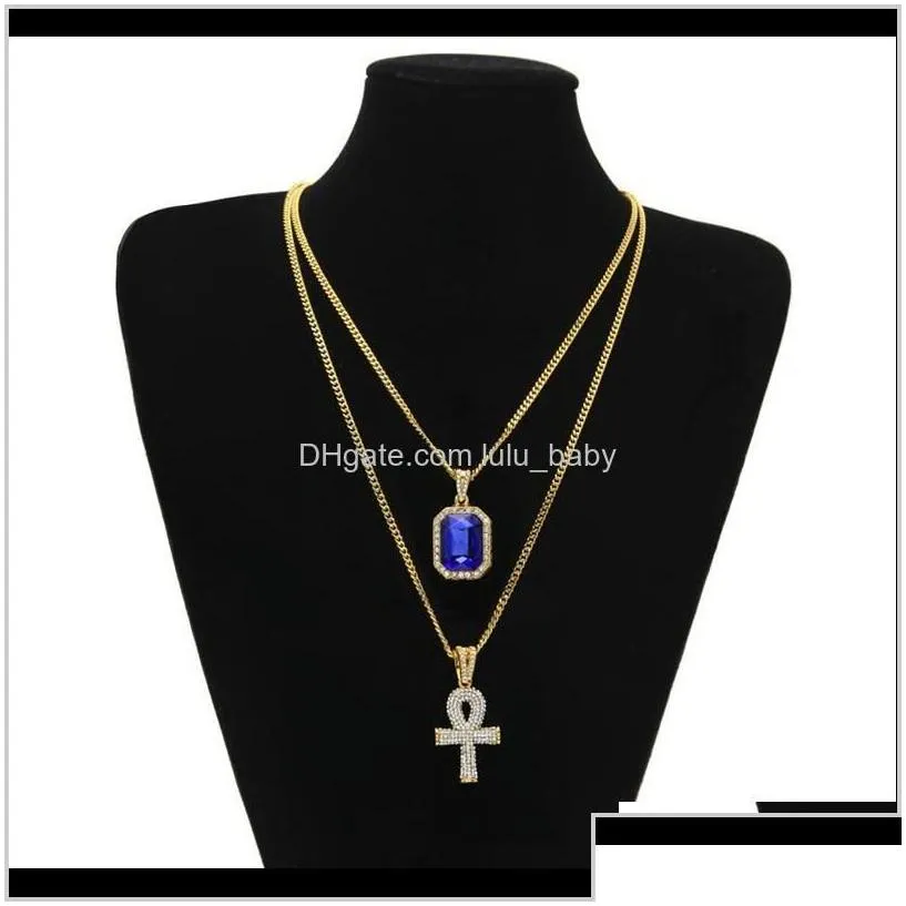 Men S Egyptian Ankh Key Of Life Necklace Set Bling Iced Out Cross Mini Gemstone Gold Silver Chain For Women Hip Hop Jewelry Ibrgq Neck