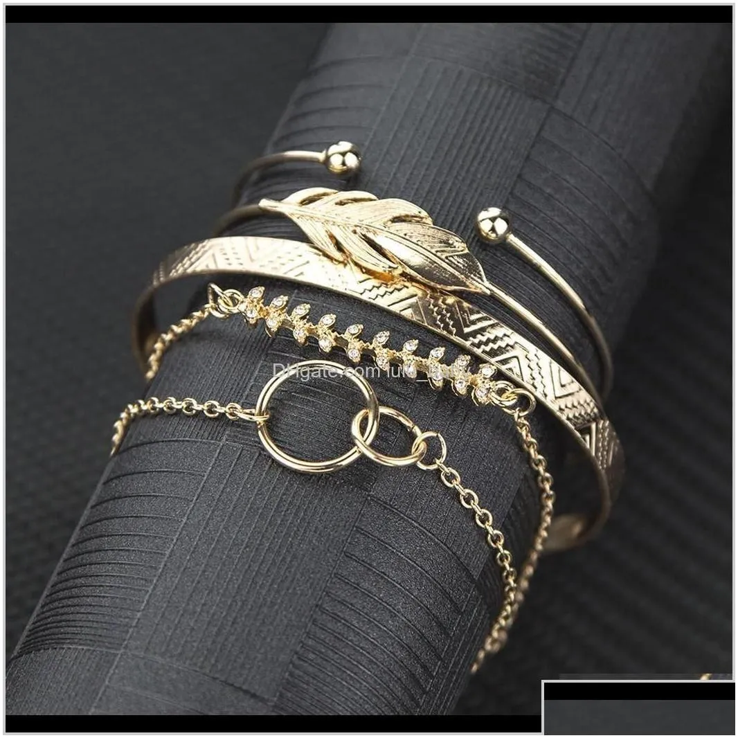 Cuff Fashion Ins Style Multilayer Gold And Silver Chian With Leaves For Women Girl Link Jewelry Sysbc