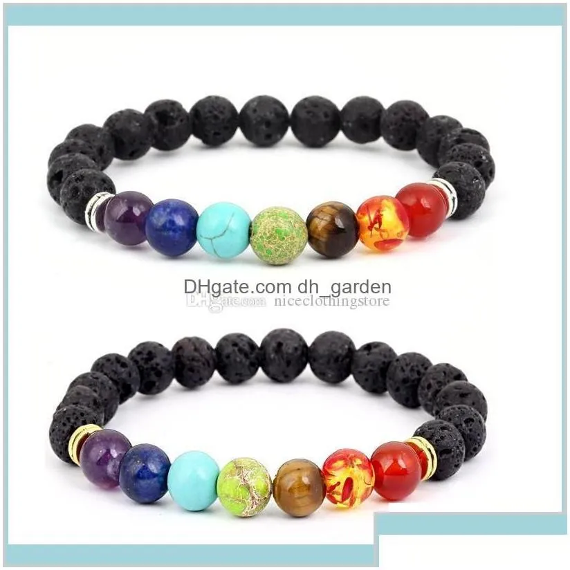 7 Chakra Stones Natural Essential Oils Self Confidence Holistic Aromatherapy Lava Stone Mala Meditation Juxao Charm Bracelets Piw50