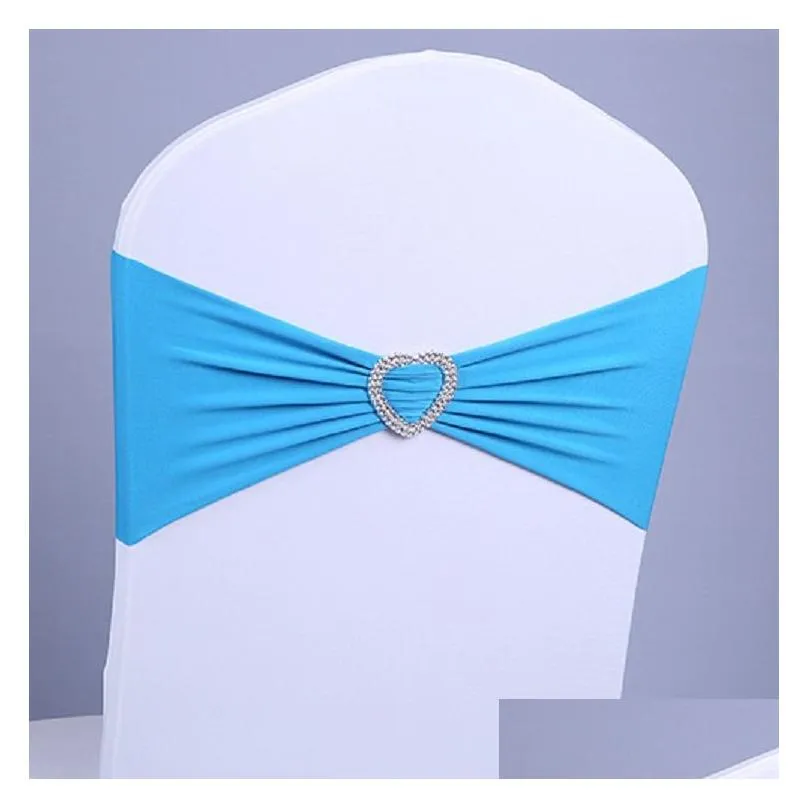 Chair Covers 100 pcs Spandex Lycra Sashes Elastic Satin Chair Bands with Buckle for Wedding Cover Bows Wholesale