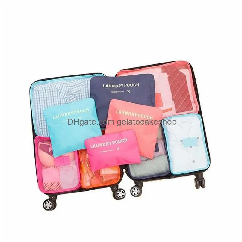 6 PCS Travel Storage Bag Set for Clothes Tidy Organizer Wardrobe Suitcase  Pouch Travel Organizer Bag Case Shoes Packing Cube Bag