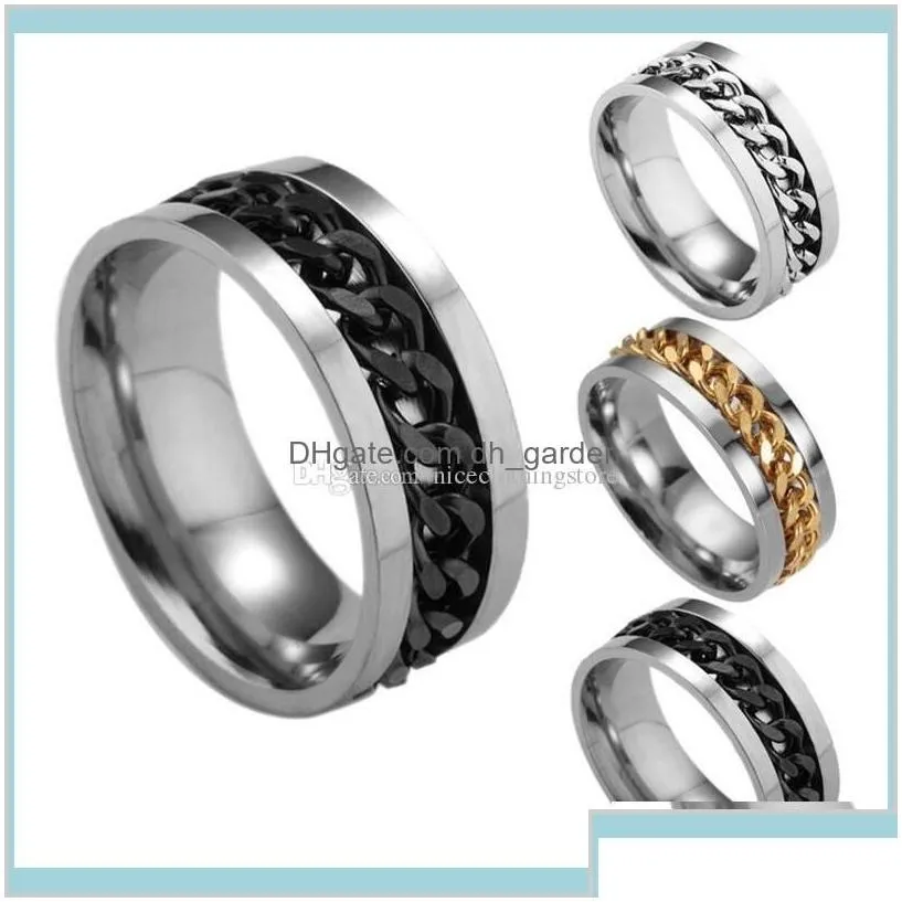 Band Rings 4 Colors Stainless Steel Movable Spin Chain Titanium Nail Ring Finger For Women Men Jewelry Gift Gzsvr Ykat7