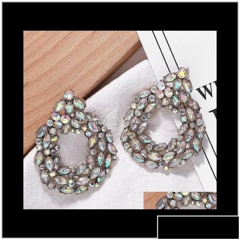 Very Glittering Fashion Designer Exaggerated Colorful Rhinestone Crystal Geometry Pendant Earrings For Women Girls Ndsit Fpx9B