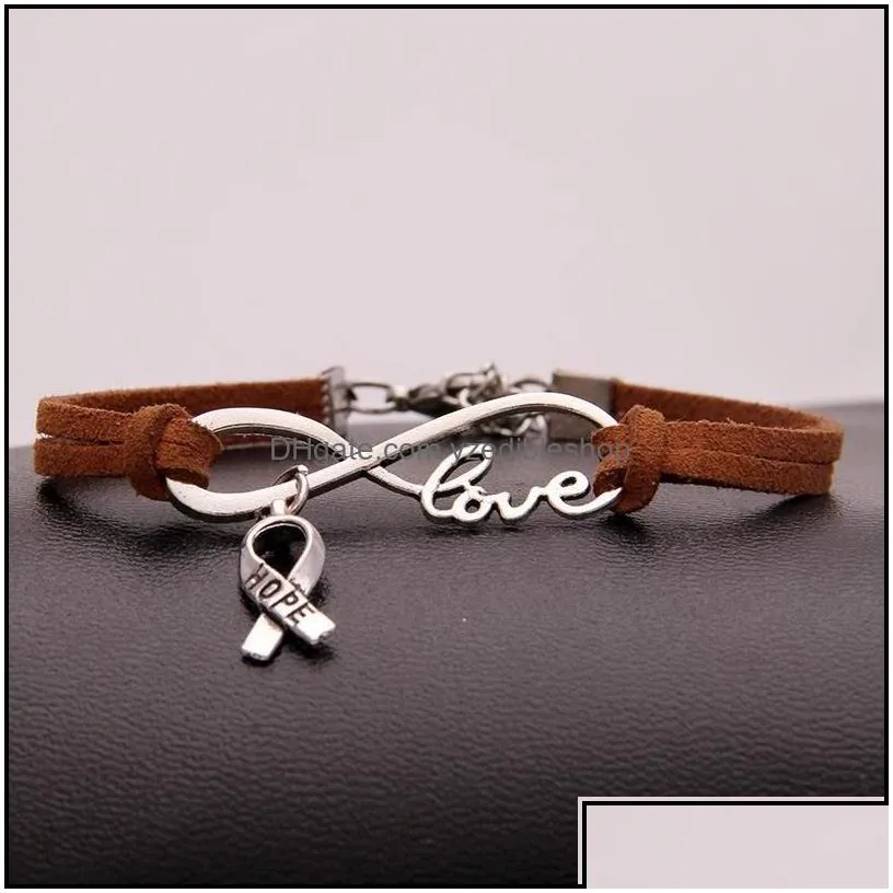 Charm Bracelets Fashion Breast Cancer Awareness Hope For Women Men Ribbon Love Veet String Rope Wrap Bangle Diy Handmade Jewelry Dro