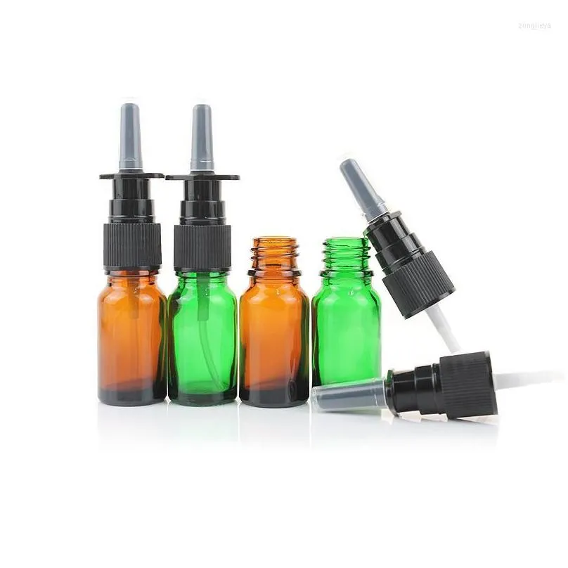 storage bottles 6/10/20/50pack 10ml amber nasal spray bottle glass nose mist sprayer press head empty refillable atomizer