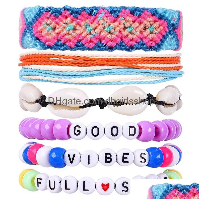 6 pcs set handmade letter beads rope woven vsco girl friendship bracelet colorful boho lucky adjustable bracelets anklet jewelry for