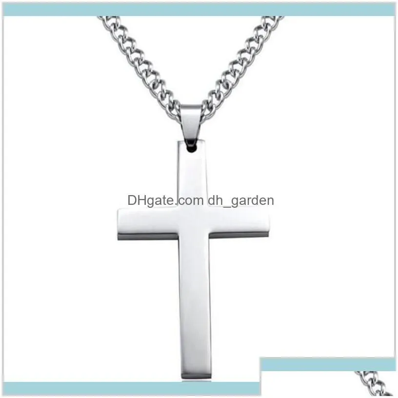 Christian Jesus Single Titanium Cross Necklace Stainless Gold Silver Black Prayer Choker Crucifix Pendants Men Jewelry Nmv5K Pendant N