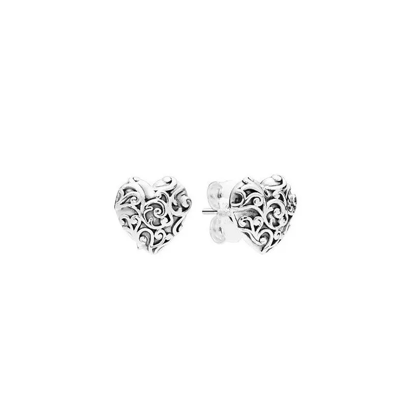 Pandora Elevated Heart Stud Earring Knotted Fan Captured Hearts Pandora Style Earrings 925 Sterling Silver brincos Jewelry