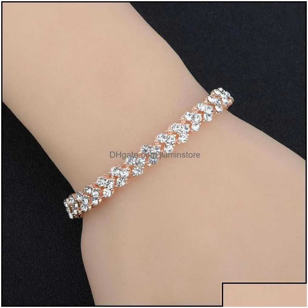 Tennis Luxury Crystal Bracelet For Women Bling White Rhinestone Gold Sier Rose Chains Bangle Fashion Wedding Jewelry Gift Drop Deliv