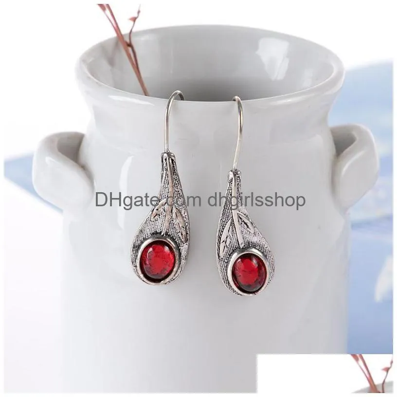 vintage dangle drop earrings for women flower dazzling ruby silver chandelier jewelry gift