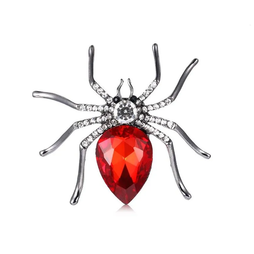 Jewelry Brand High Quality Glass Crystal Spider Brooch Pins in Red Purple Blue Colors