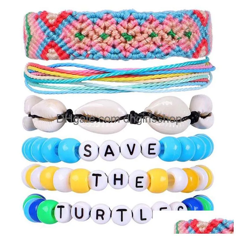 6 pcs set handmade letter beads rope woven vsco girl friendship bracelet colorful boho lucky adjustable bracelets anklet jewelry for