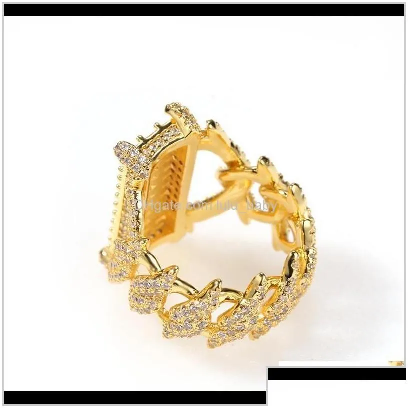 18K Gold Plated With Cz Stone Iced Out Cool Hiphop Ring Brand Design Luxury Hip Hop Jewelry Full Dimaond T82Gy Aj4Gz