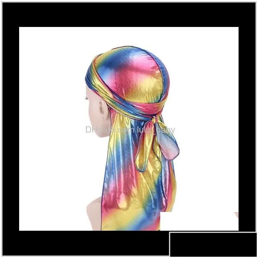 Fashion Womenmen Silk Laser Satin Durags Bandanna Turban Wigs Male Headwear Female Headband Pirate Hat Styling Tool 10Pcs Ltnni Access